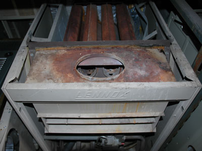 Lennox furnace showing signs of condensation damage